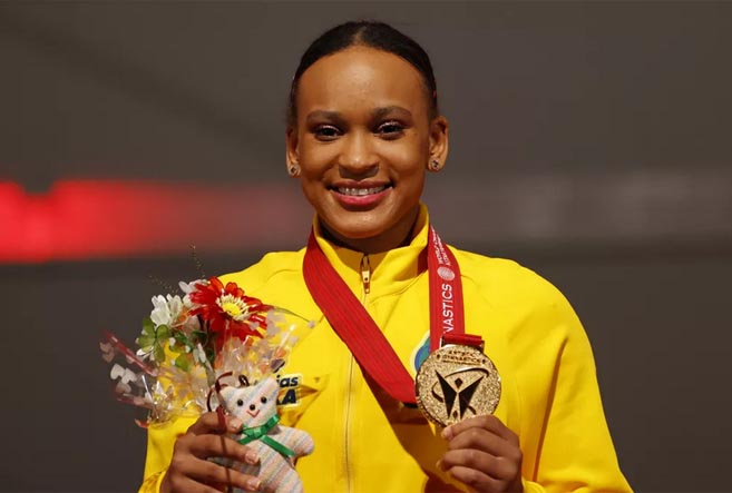 Rebeca Andrade conquista mais um ouro no Pan, agora na trave